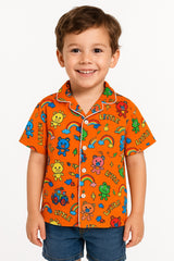 Boys orange cat character cotton shirt