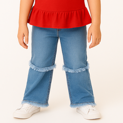 Girls blue denim flapper panT