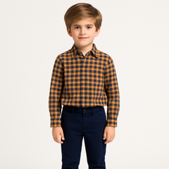 Boys yellow and blue check casual shirt