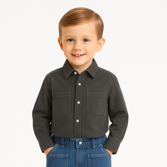 Boys gray pocket style casual shirt