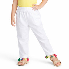 Girls white multi cotton trouser