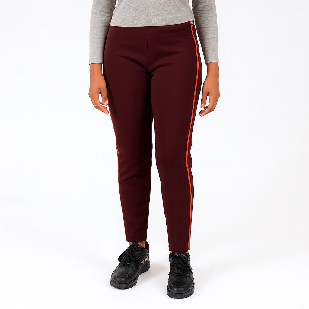 Ladies maroon side stripe