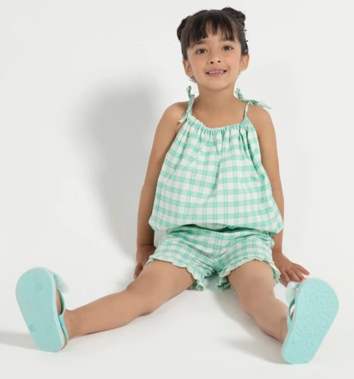 Girls green and white checkered 2PC (Last Chance) (Summer)