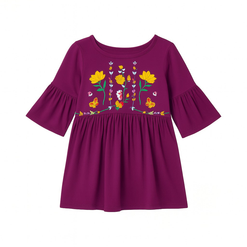 Girls purple embroidered cotton frock