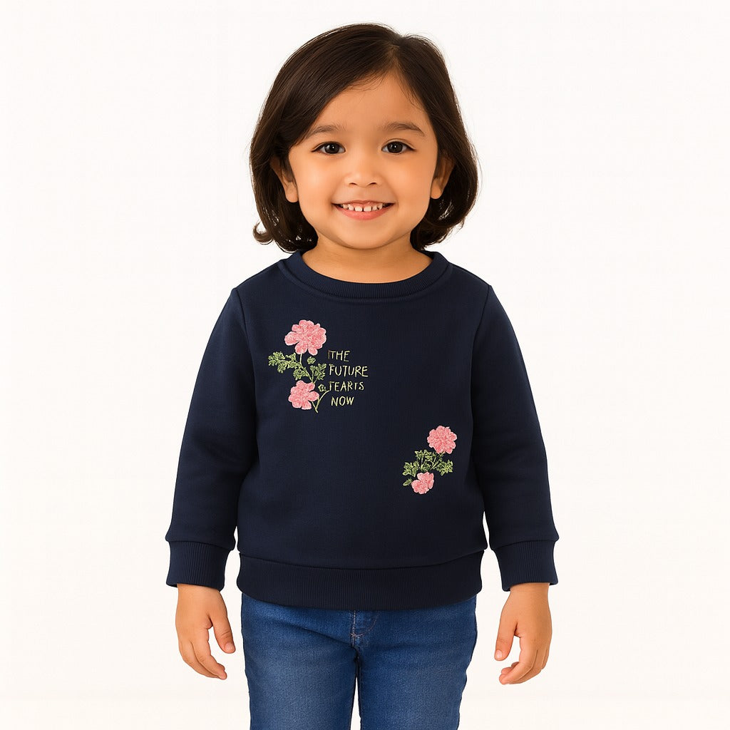Girls Embroided  flower Sweat Shirt