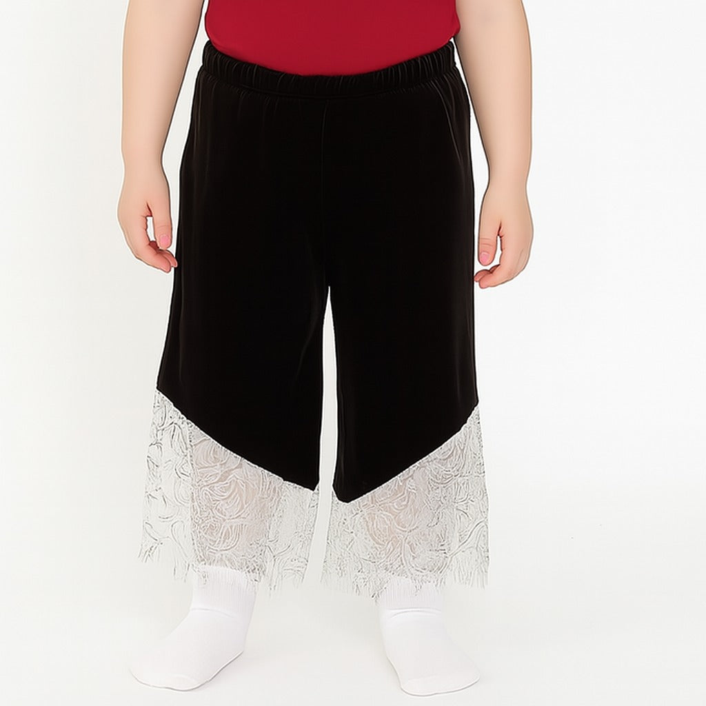 Girls velvet trouser with lace