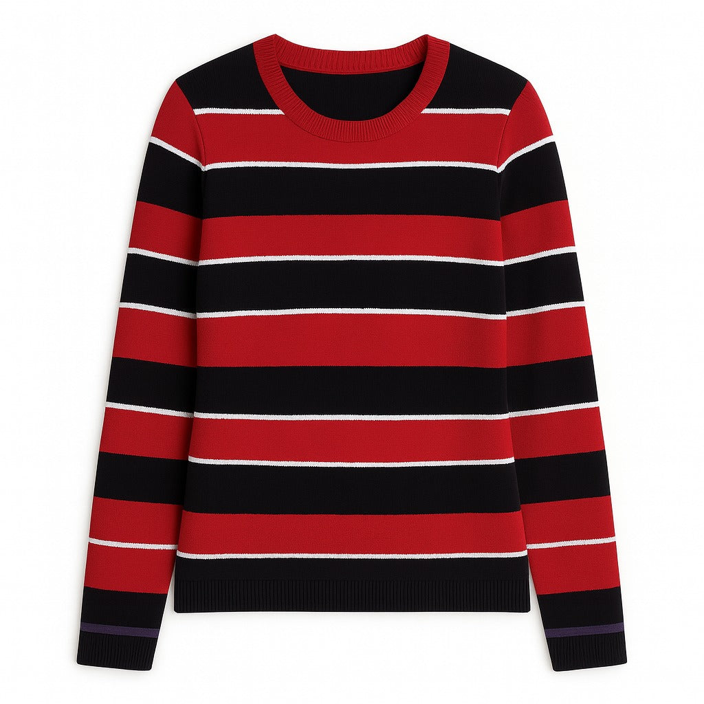 Striper fine knit sweater Red