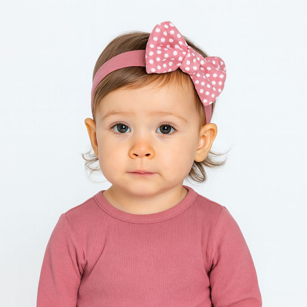 Pink Polka dots bow band