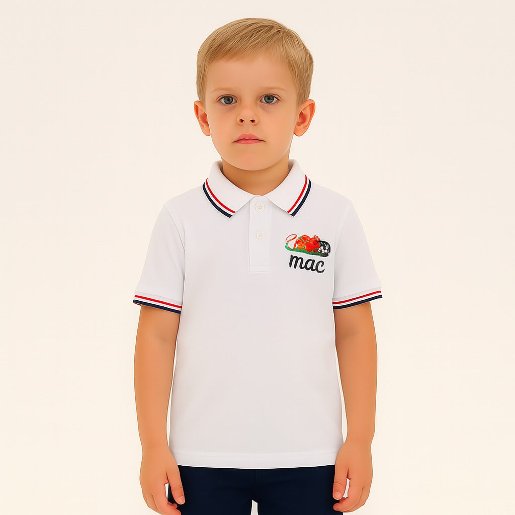 Boys white embroidered ball polo