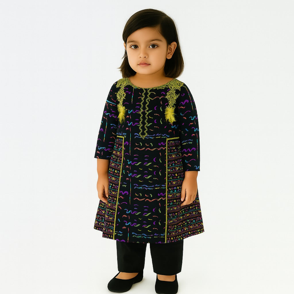 Khaddar multi color frock