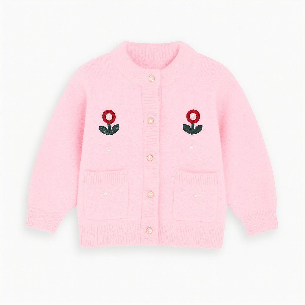 Girls pink flower cardigan sweater