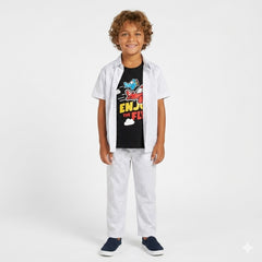 Boys White Printed Airplane Design Tracksuit (Summer)