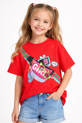 Girls Trendy Sling Bag Graphic Red T-shirt