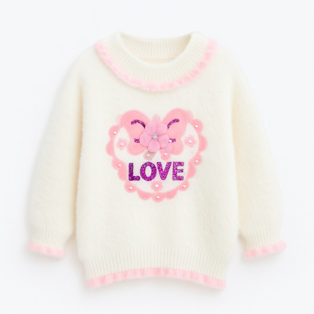 Girls white love sweater