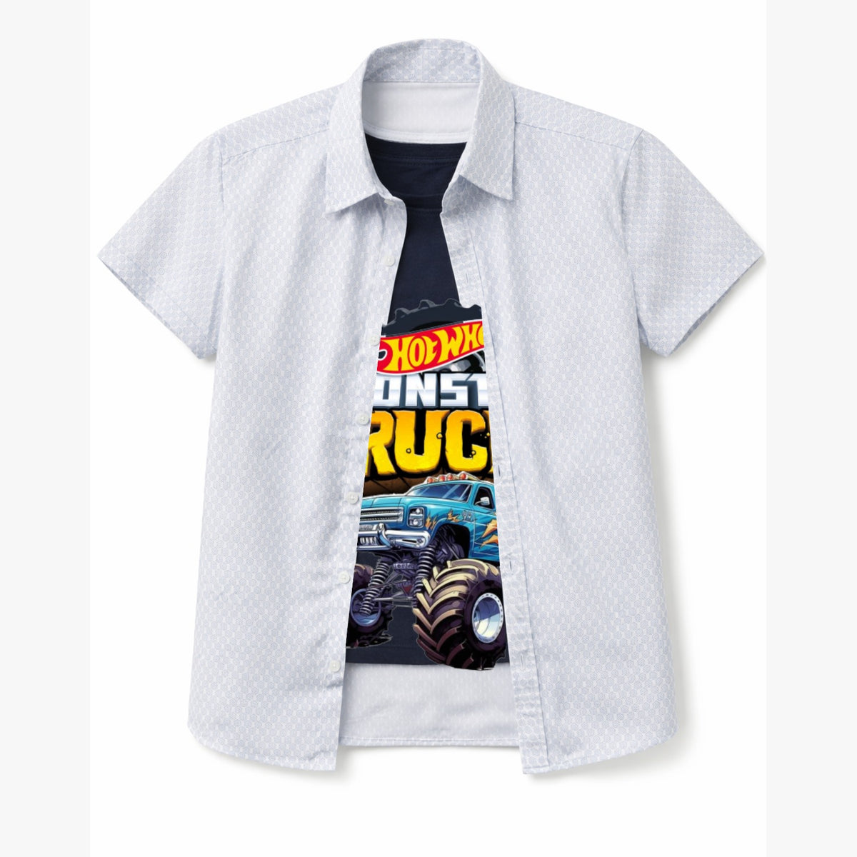 Boys Monster Truck Printed Double Casual Shirt