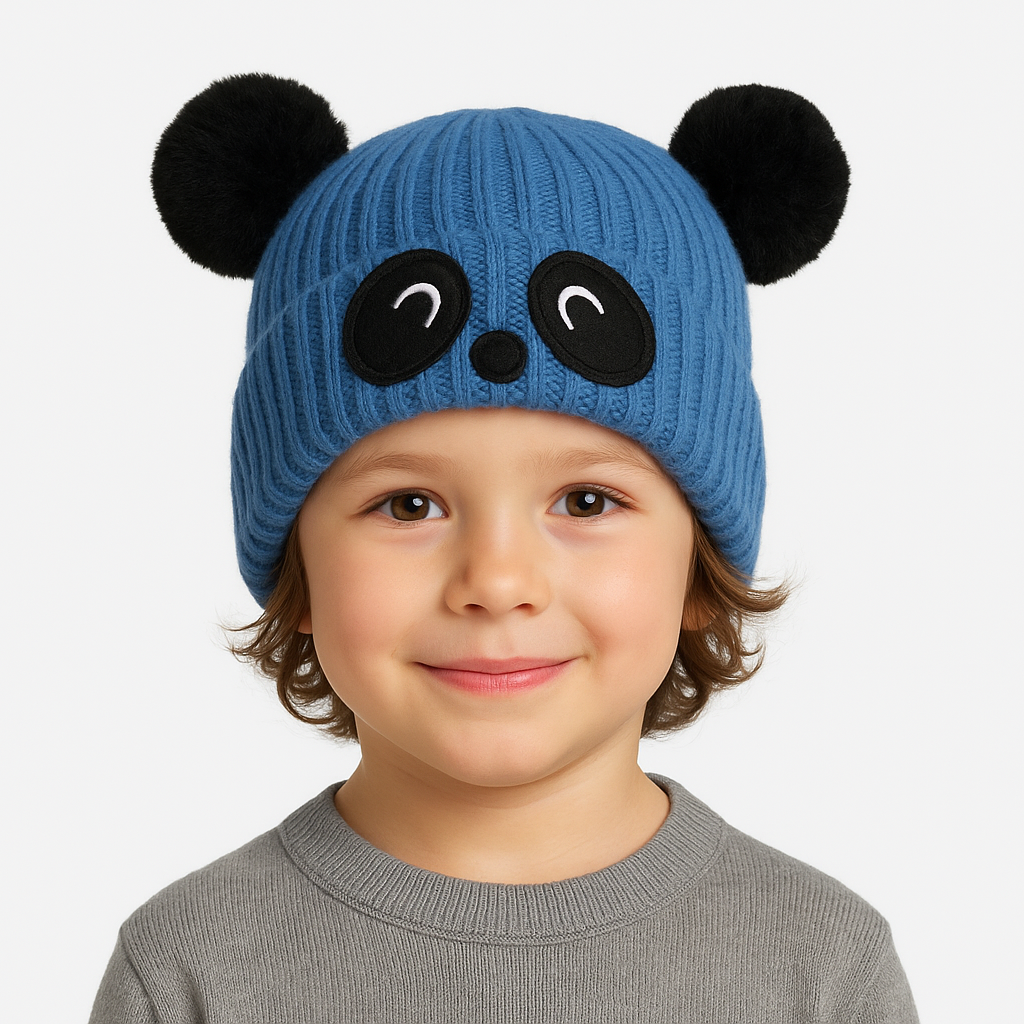 Blue panda pompon cap