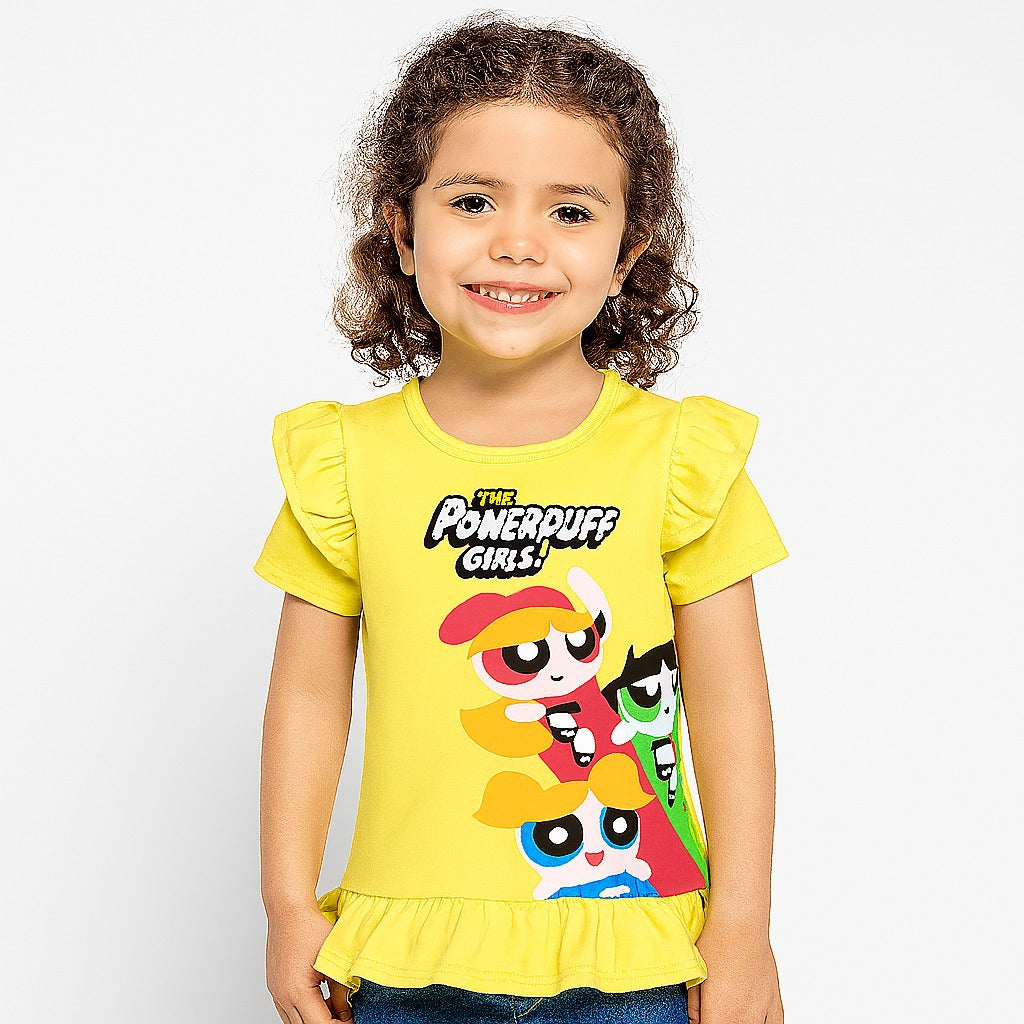 Girls yellow power puff frill T-shirt