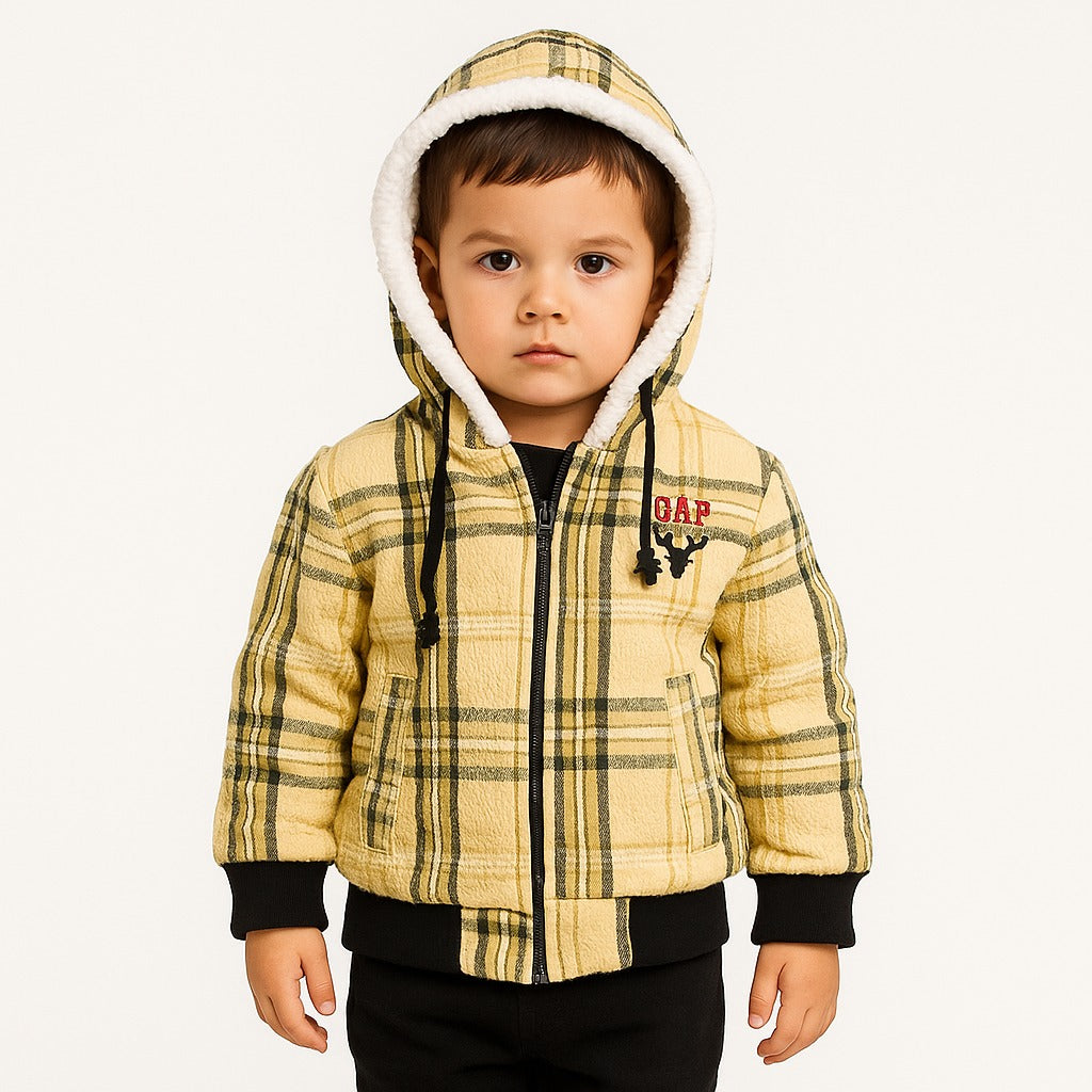 boys mustard lining check hoodie