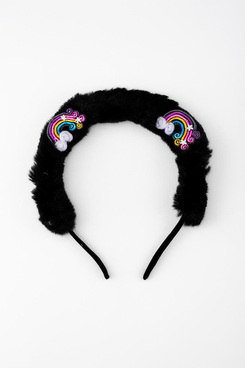 Girls black fur rainbow hair band