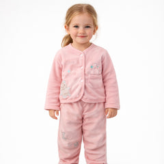 Girls pink embroided puffer suit