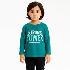 Girls green strong power full sleeves t-shirt