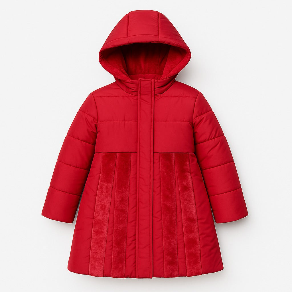 Mahroon fur stripe puffer jacket