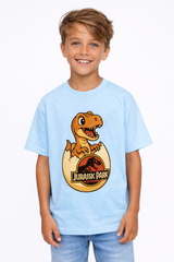Boys Dinosaur Hatchling Sky Blue Down Shoulder T-shirt