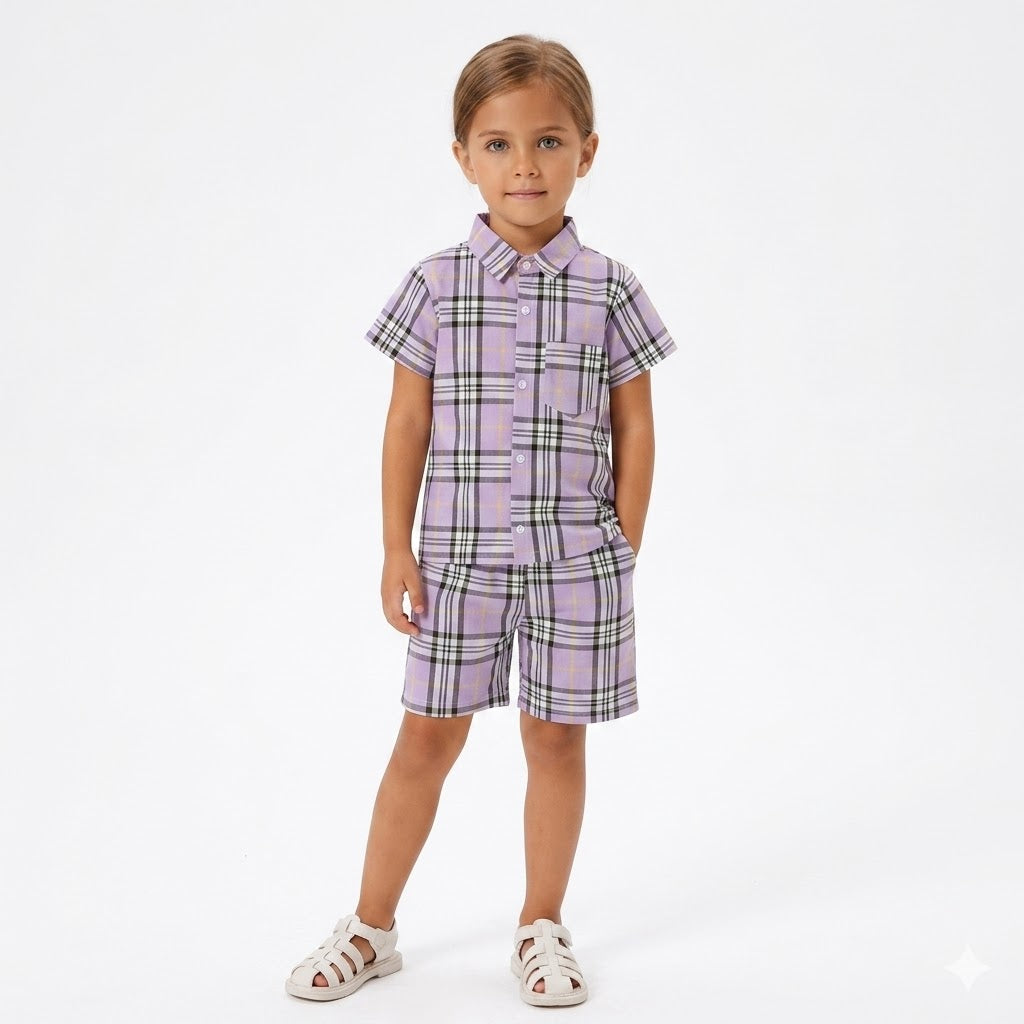 Girls Purple Check Print Tracksuit (Summer)