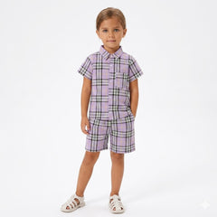 Girls Purple Check Print Tracksuit (Summer)