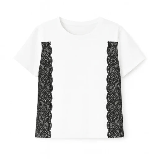 Ladies black side lace T-shirt