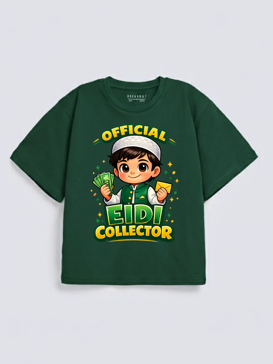 Boys Official Eidi Collector Graphic Down Shoulder T-shirt for Eid Celebration