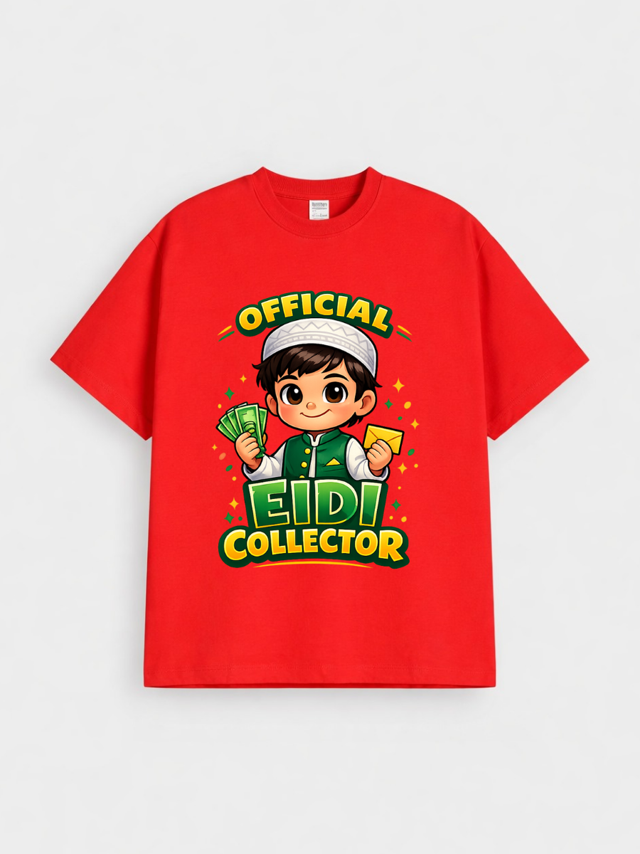 Boys Official Eidi Collector Graphic Down Shoulder T-shirt for Eid Celebration