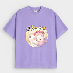 Girls Hijabi Girl & Cute Lambs Arabic Graphic Drop-Shoulder T-Shirt (Eid Edit)