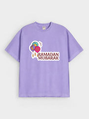 Girls Ramadan Mubarak Lantern Graphic Down Shoulder T-shirt for Ramadan Celebration