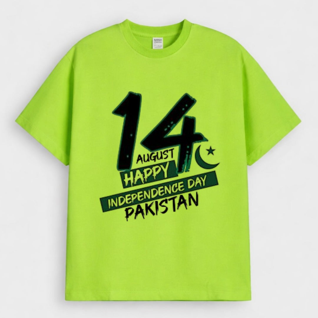 Lime Green 14 August Pakistan Graphic Print Downshoulder T-Shirt (AZADI)
