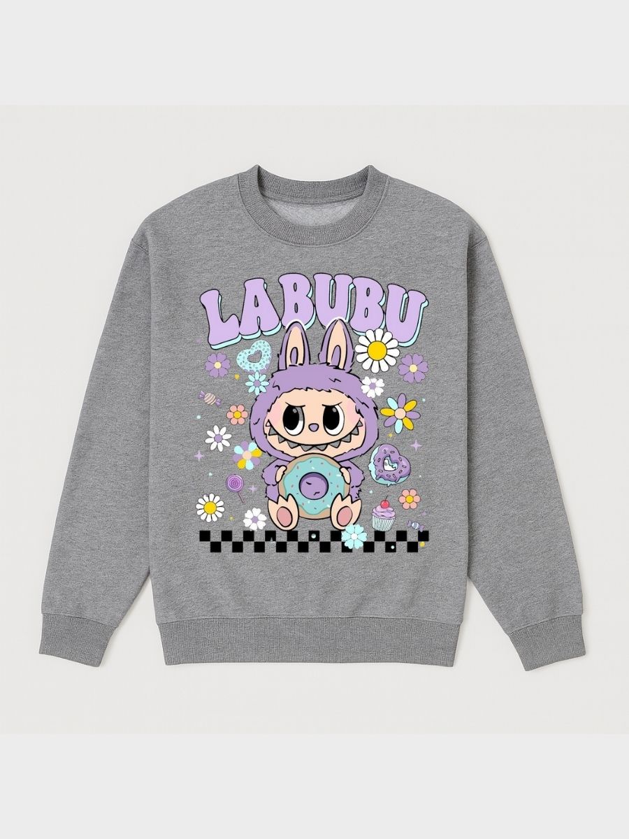 Girls Labubu Cartoon Fleece Sweatshirt