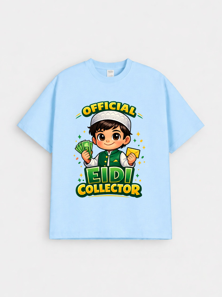 Boys Official Eidi Collector Graphic Down Shoulder T-shirt for Eid Celebration