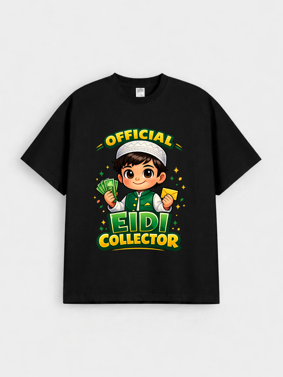 Boys Official Eidi Collector Graphic Down Shoulder T-shirt for Eid Celebration