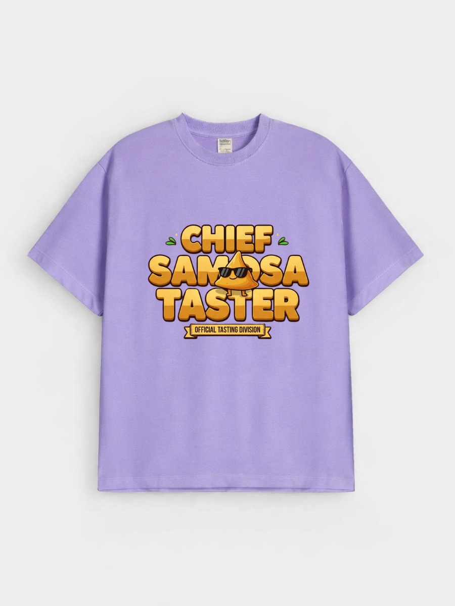 Boys Chief Samosa Taster Funny Graphic Down Shoulder T-shirt for Ramadan Iftar Celebration