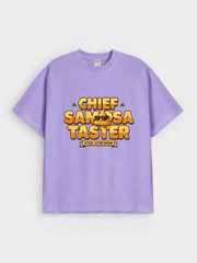 Boys Chief Samosa Taster Funny Graphic Down Shoulder T-shirt for Ramadan Iftar Celebration