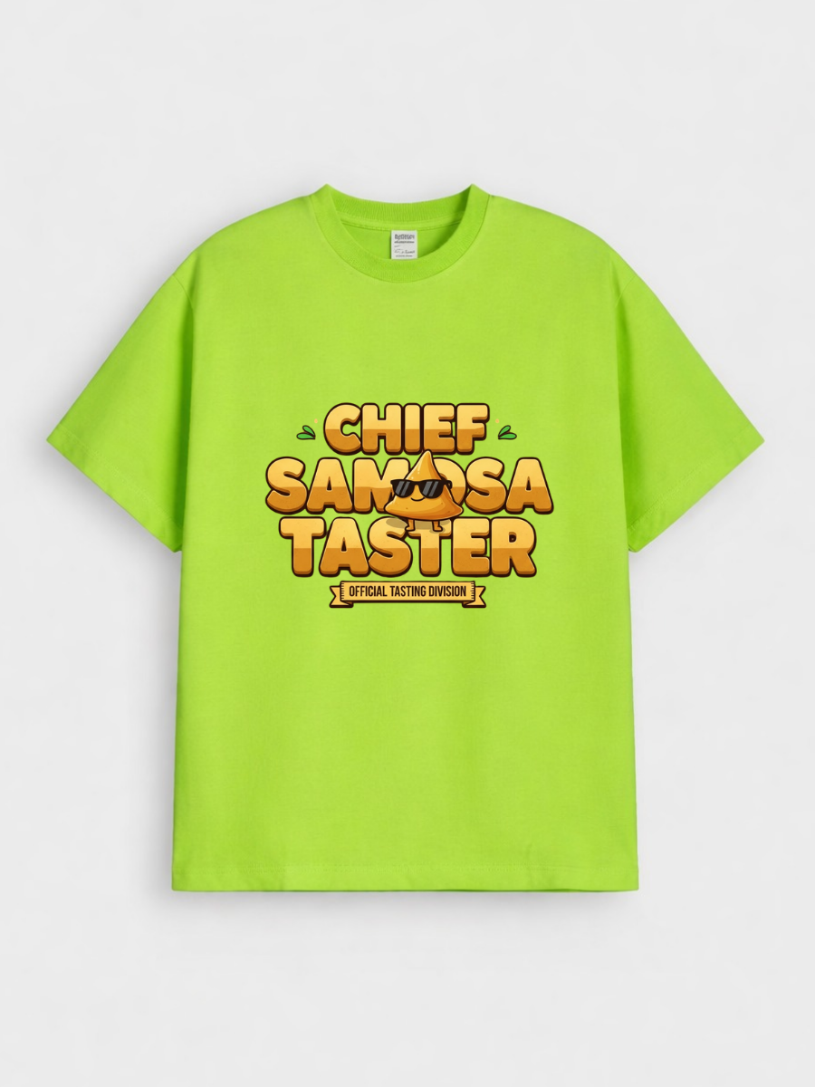 Boys Chief Samosa Taster Funny Graphic Down Shoulder T-shirt for Ramadan Iftar Celebration