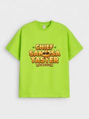 Boys Chief Samosa Taster Funny Graphic Down Shoulder T-shirt for Ramadan Iftar Celebration