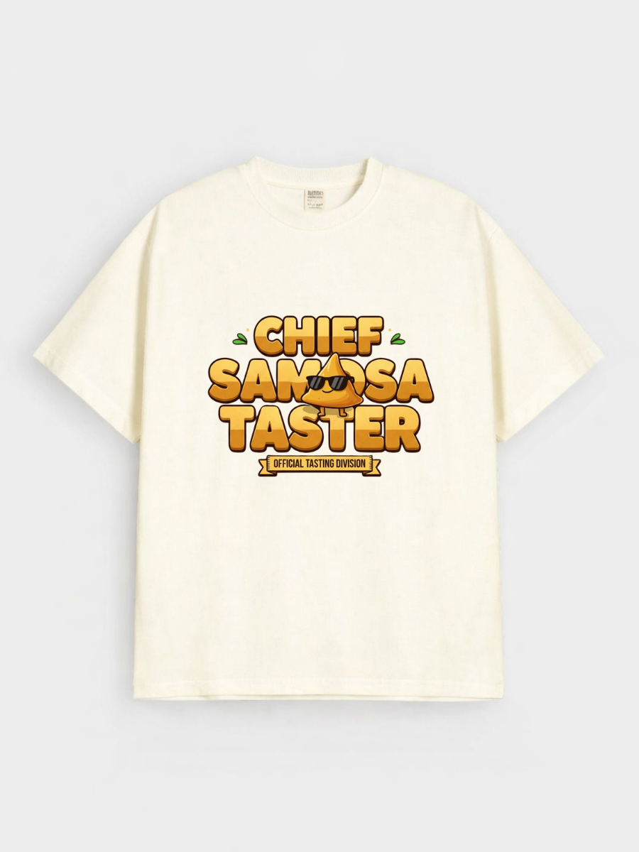 Boys Chief Samosa Taster Funny Graphic Down Shoulder T-shirt for Ramadan Iftar Celebration