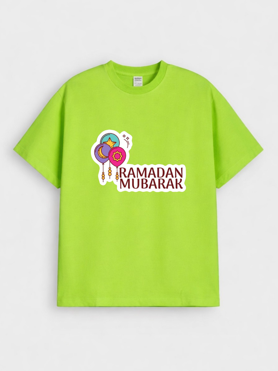 Girls Ramadan Mubarak Lantern Graphic Down Shoulder T-shirt for Ramadan Celebration