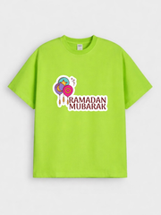 Girls Ramadan Mubarak Lantern Graphic Down Shoulder T-shirt for Ramadan Celebration