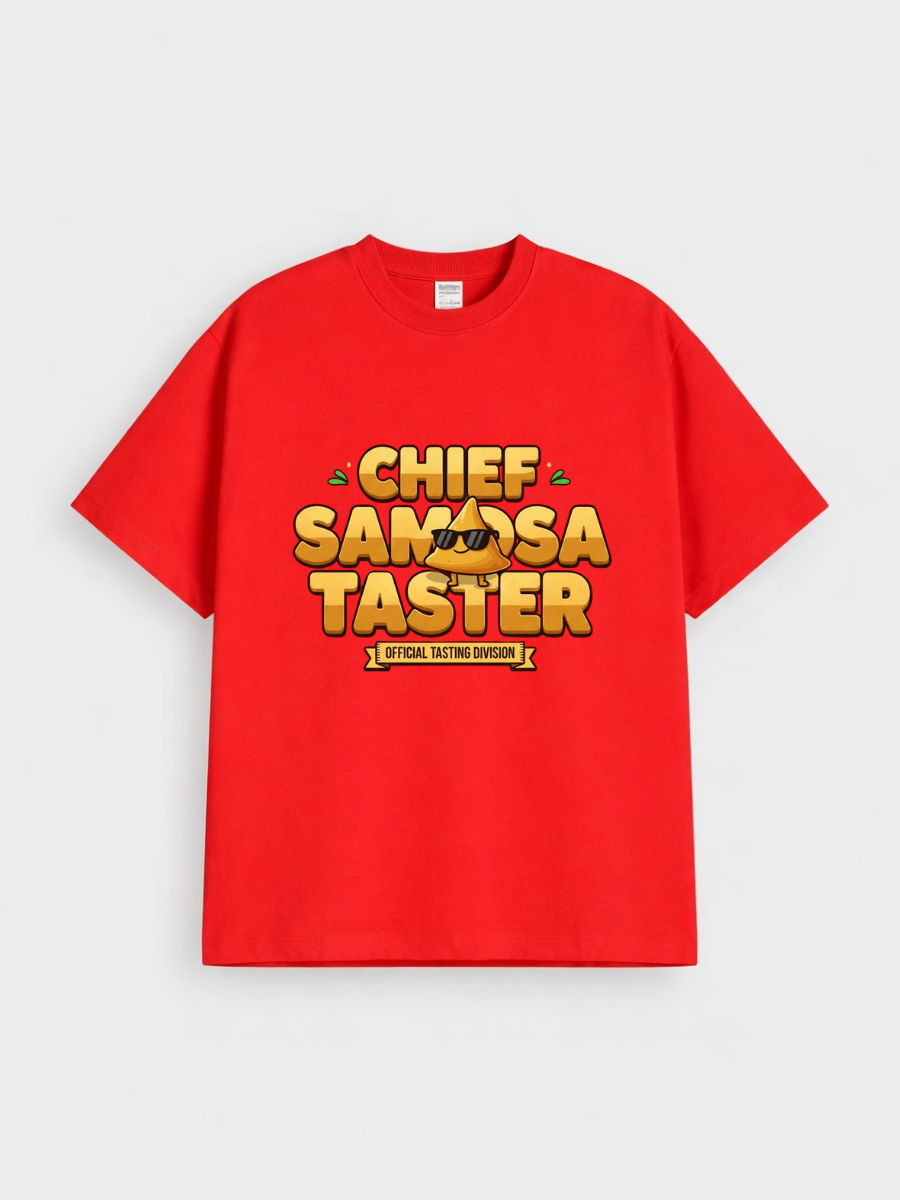 Boys Chief Samosa Taster Funny Graphic Down Shoulder T-shirt for Ramadan Iftar Celebration