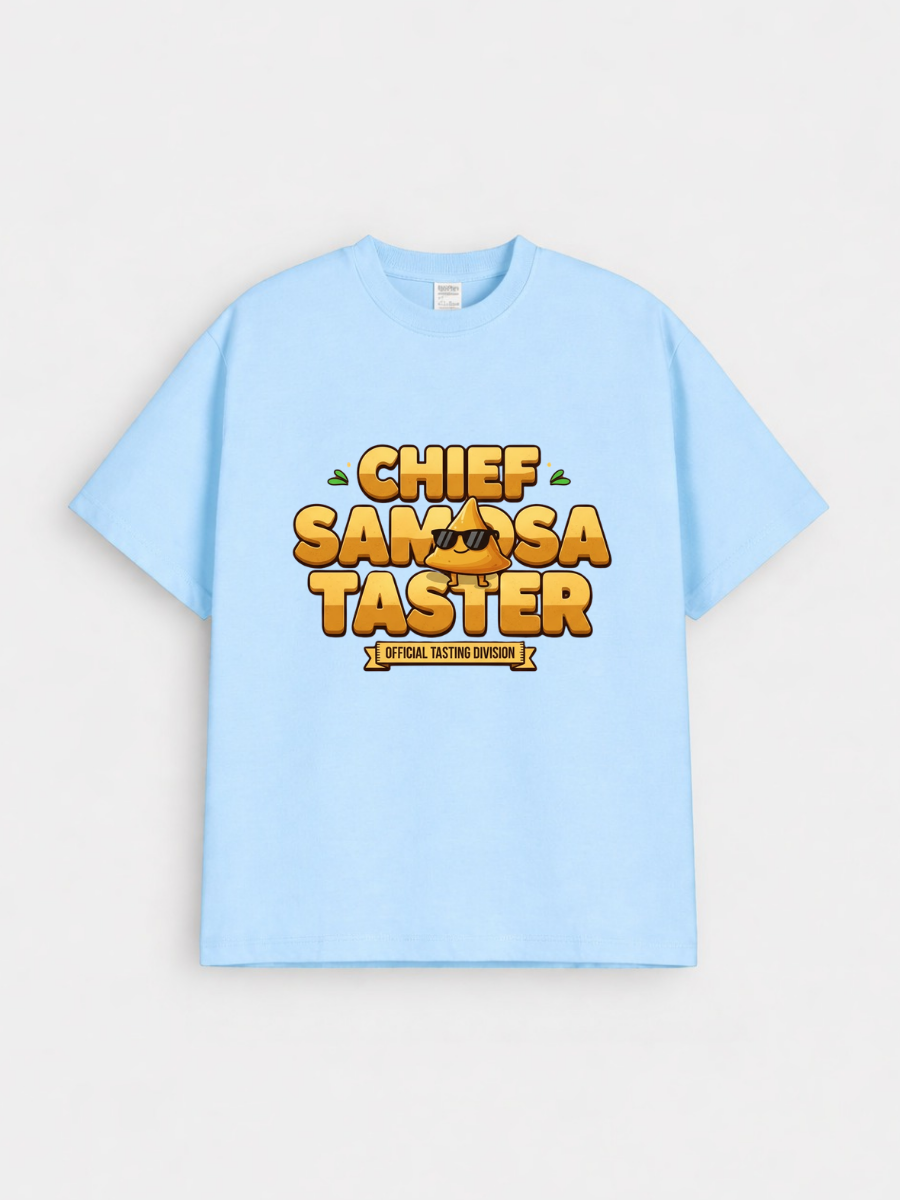 Boys Chief Samosa Taster Funny Graphic Down Shoulder T-shirt for Ramadan Iftar Celebration