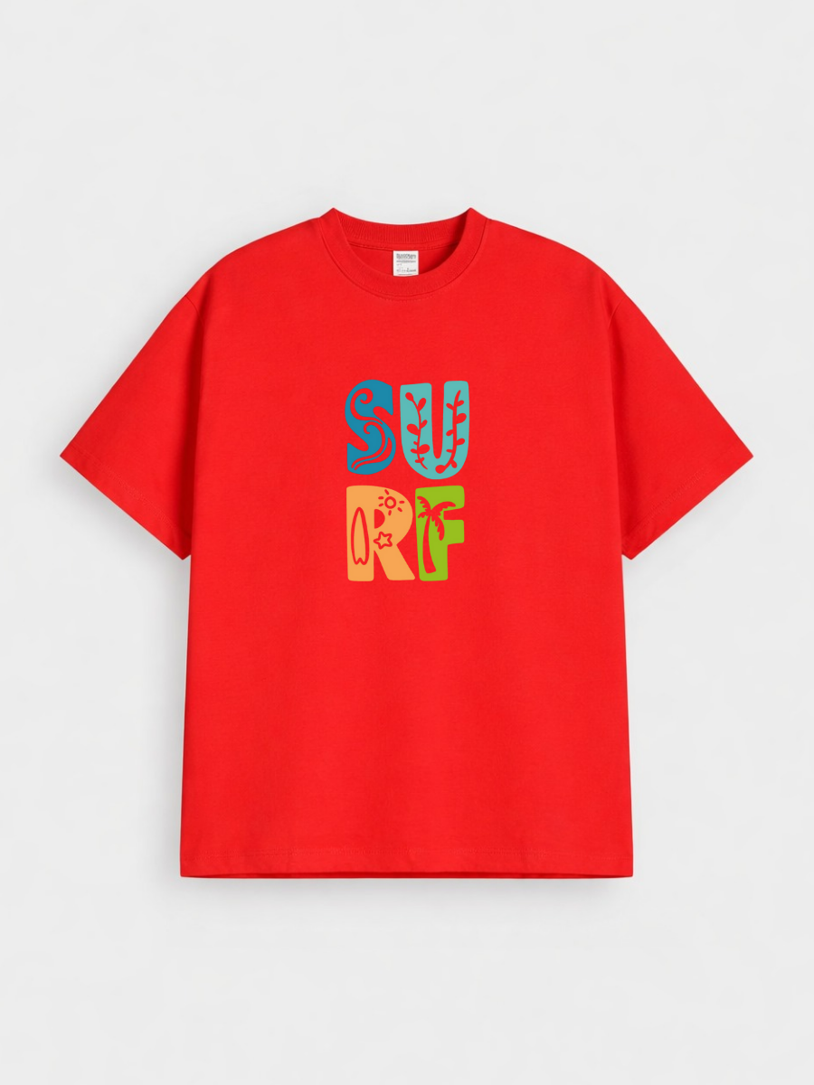 Boys Surf Red Down Shoulder T-shirt