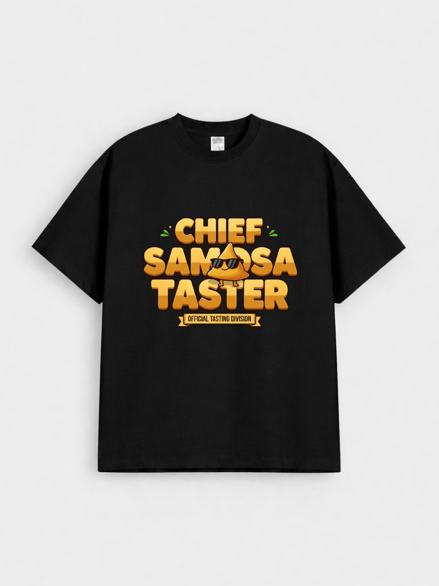 Boys Chief Samosa Taster Funny Graphic Down Shoulder T-shirt for Ramadan Iftar Celebration