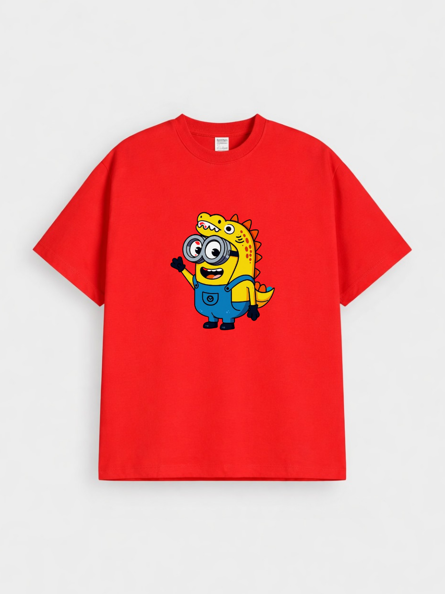 Boys Dino Minion Red Down Shoulder T-shirt
